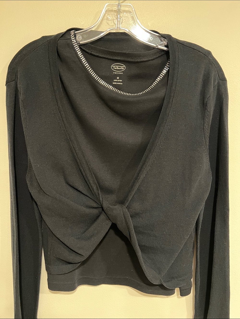 Talbots Black Twist-Front Layered Knit Top